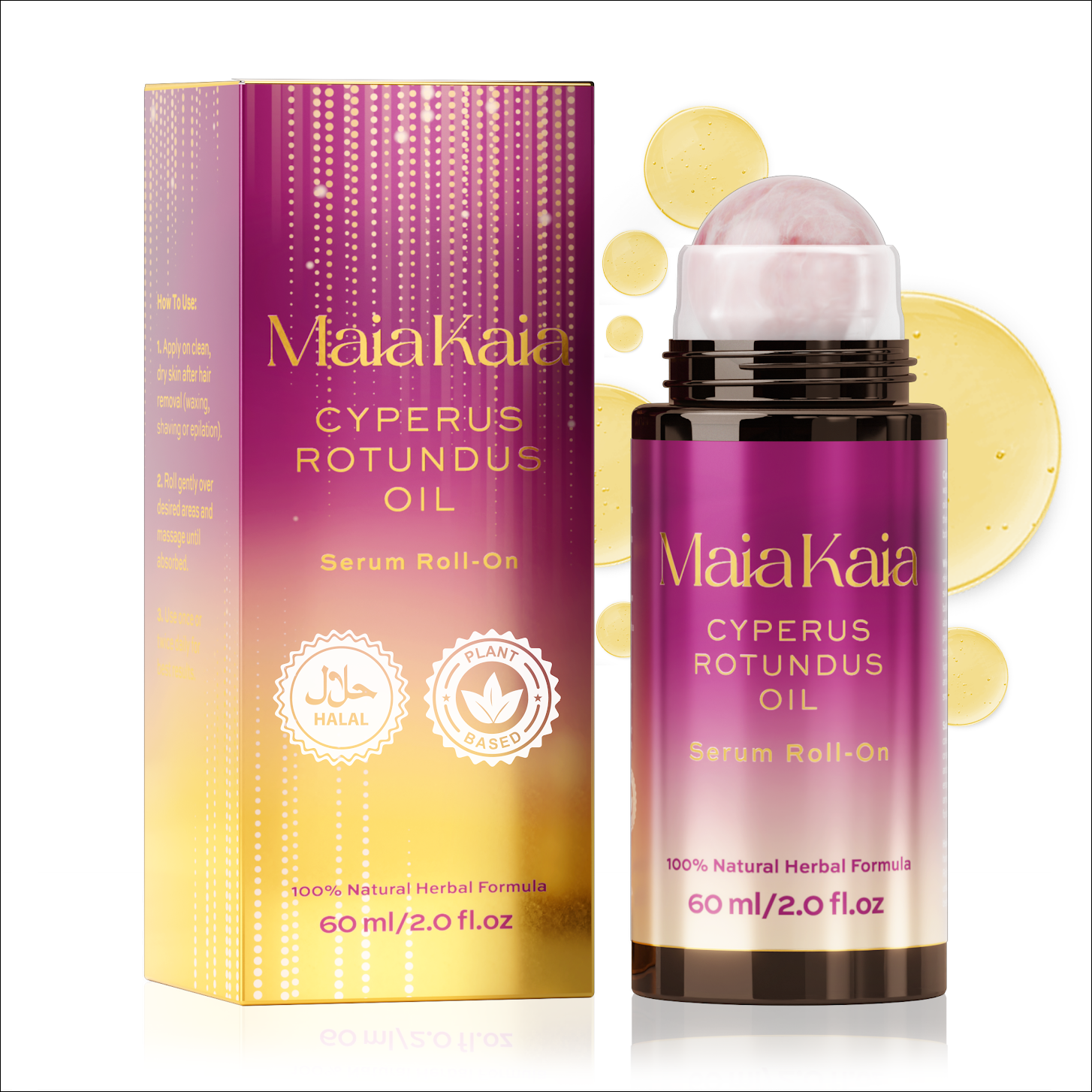 Cyperus Rotundus Oil Serum Roll-On with Rose Quartz, Targeted Post-Hair Removal Care, Helps skin feel smoother after hair removal, Non-Greasy, 60 ml